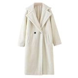 Aachoae Winter Casual Solid Teddy Coat Women Long Sleeve Fleece Long Jacket Turn Down Collar Lamb Fur Coat Outerwear