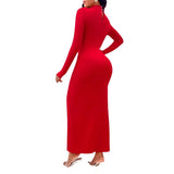 Toloer Autumn And Winter Knitting Sexy Wind Women's Clothing Spring And Summer Slim Draw Pleated Half High Collar Long Sleeve Dress Dress Female-Outfit