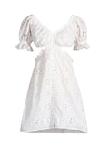 Spring Fashion New Sexy Hot Girl Collar Bubble Cuffed Embroidery Short Dress