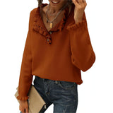 And Autumn 2025 New Women's Knitted Top Casual Long-Sleeved Button-Lace Cloth Cloth