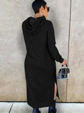 Winter Casual Long Sleeve With Hood Slit Long