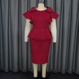Women's Bow Bow Lotus Leaf Dress Banquet Party High Waist Dress