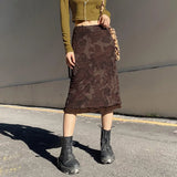 Toloer Girl Printed Lace Stitching Skirt Retro Low Waist A Place Irregular Short Skirt-Outfit