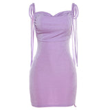 Toloer Summer New Women's Sexy Back Fashion One Word Collar Pleated Bag Hip Dress
