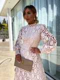 Women's Dress 2025 New French Lace Collar Bubble Bubble Sleeve Dress Temperament Waist Show Skinny