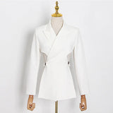 Toloer Fashion Brand Cross Design Sense Small Suit 2024 New Fashion Waist Long Back Short Black Coat Female-Outfit