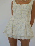 Women Vintage Wide Spaghetti Strap Backless Short Mini Dress Summer Floral Print Square Neck Bodycon A-Line vestido-Outfit