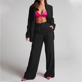Toloer Spot 2024 Spring New Fashion Temperament Lapel Long Sleeves High Waist Trousers Two-Piece Set-Outfit