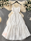 Style Printing Suspender Dress Women's Summer Hollowed-Out Fork Design Sense Of Minority Chic Super Fairy Dress-Outfit