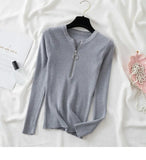 Zipper Pullover Knitted Sweaters O Neck Striped Long Sleeve Sweaters Woman Tops Slim Casual Soft Jumper Pull Femme