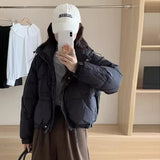 Puff Hooded Down Jacket Women's Short Winter 2024 New Add Thick Color Zipper Sleeve White Duck Velvet Bread Coat-Outfit