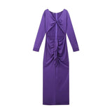 New Women's Holiday Style Niche Design Deep V Collar Hollow Dress Light