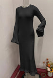 Solid-Colored Round-Neck Long-Sleeved Dress Woman With Wooden Ear In Autumn