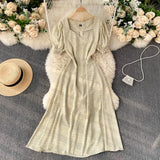Boho Women Floral Printed dress V neck Puff-Sleeve dresses summer Ruffles beach midi
