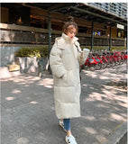 Korean Advanced Sense Hooded Coffee Color Long Cotton Coat Female Autumn And Winter Loose Cotton-Padded Jacket Fashion Temperament Cotton Clothes-Outfit