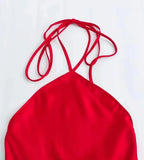Red Satin Halter Maxi Dress-Outfit