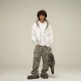 Selling Vintage Fur Collar Couple Hooded Zip Open-Air Jacket Oversize Design Niche