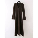 Ins Design Long Sleeve V-Neck Knitted Dress