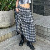 Toloer College Style Agaric Splicing Plaid Skirt Women's High Waist Show Thin Versatile A-Line Skirt Skirt-Outfit