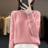 Half High Collar Twist Reduce Age Pullover Sweater Female Loose Long Sleeve Add Thick Knit Jacket Bottom Shirt Female-Outfit