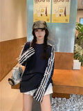 Lace Striped Bow Long Sleeved Top-Outfit
