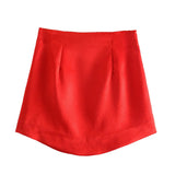 Pure Color Simple Silk Satin Sensitive Mini Skirt In Spring-Outfit