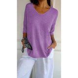 Casual Sweater Basic Thin V-Neck Seven-Sleeve Solid Female Bottoming Shirt Ice Cream