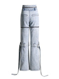 Toloer 2024 New Fashion Personality Hollow Design Sense Deconstruction Pocket Decoration Jeans Pants Two Wear Cargo Pants-Outfit