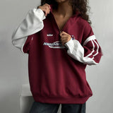 Sports Half Zippered Sweater Women Spring And Autumn Retro Letter Printing Ball Collar