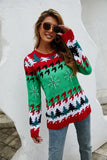 Santa Trees Print O-Neck Green Christmas