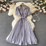 French Dress Women Korean Style Short Sleeve Solid Office Lady Dresses Summer Casual Vacation Beach