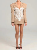 Design Lace Splicing Suit Women's Fashion Sexy Hottie Waist Straight