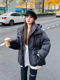 Korean Version Of The Waist Down Jacket Female Short Style 2024 Winter New Thick Hat White Duck Down Triangle Logo Warm Coat Tide-Outfit