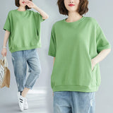 Toloer Size Add Fat Women's Clothing 200 Jin 2024 Summer Loose Large Size Cover Meat Show Thin Jacket Pure Color Round Collar Short Sleeve