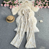 Toloer New 2023 Summer Korean Version Of The Retro Wind Dye Neck Jumsuit Female Show Thin Chest Straight Tube Wide Leg