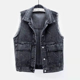 Toloer Summer New Denim Vest Female Short Style Sleeveless Horse Clip Vest Jacket Jacket-Outfit