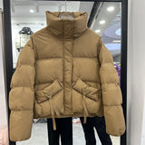 Winter New Standing Collar Down Jacket Female Short Style Casual Fashion Add Thick Small Bread Clothing White Duck Down Coat Tide-Outfit