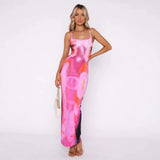 Spring-Summer Women's New Thin Slings With Bra Printed Striped Long Dress