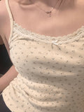 Y2K Cami Top with Lace Inserts and Playful Floral