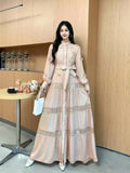 Gentle Style Dress Spring Dress Design Hollow Lace Splicing Bubble Sleeve Dress Holiday