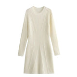 New Fashionable Knit Dress With Round Collar And Long Sleeves In Autumn-Outfit