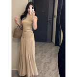High-Waisted Folding Skirt Dress Girl 2025 Spring Lanky Wind Hanging Feeling Big Skirt A Word Long