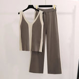 Color Before And After The V-Neck Vest Knitted Fork Tops Knitted Knitted Two-Piece Trousers Knitted