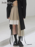 Casual Patchwork Irregular Hem Skirt For Women High Waist Loose Colorblock Mini Skirts Female Clothing 2021
