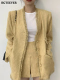 Vintage Ladies 2 Pieces Blazer Set V-Neck Single-Breasted Tassels Jackets & High Waist Skirt Shorts Women Skirt