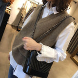 Fall V neck Girls Pullover vest sweater Autumn Winter short Knitted Women Sweaters vest Sleeveless Warm Sweater Casual