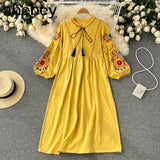 White Boho Vintage Style Hand Embroidered Tunic Mexican Dress Hippie Puebla Retro Hippie Loose