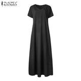 Summer Maxi Dress ZANZEA Elegant Beach Sundress Casual V Neck Vestidos Female Party Short Sleeve Robe