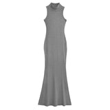 Trendy Women's Dress Is Full Of Style, Elastic, Slim, Half-High Collar, Sleeveless Vest, Long Skirt, Buttocks, Fishtail Dress-Outfit