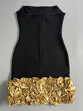 Black Strapless Gold 3D Flowers Bandage Mini Dress-Outfit